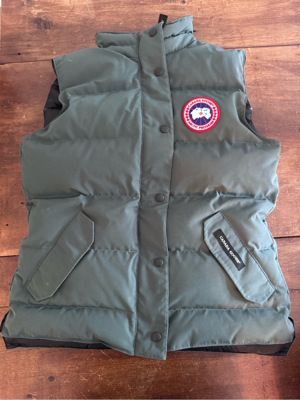 Canada Goose women’s Olive Green Puffer Vest with Patch